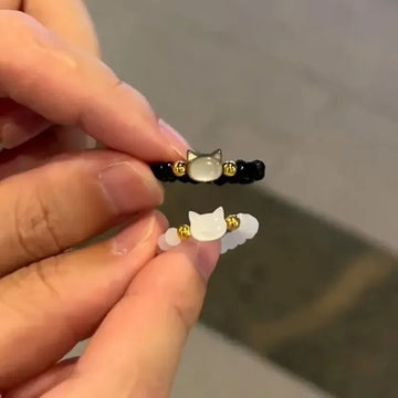 Natural Moonstone & Obsidian Ring