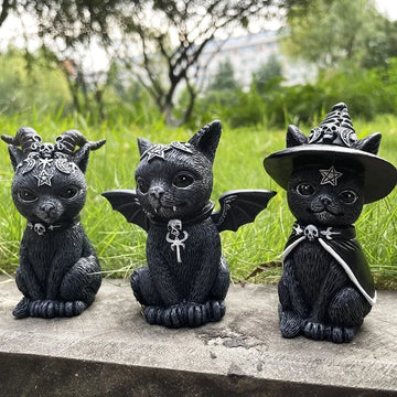 Gothic Garden Witch Cat Sculpture